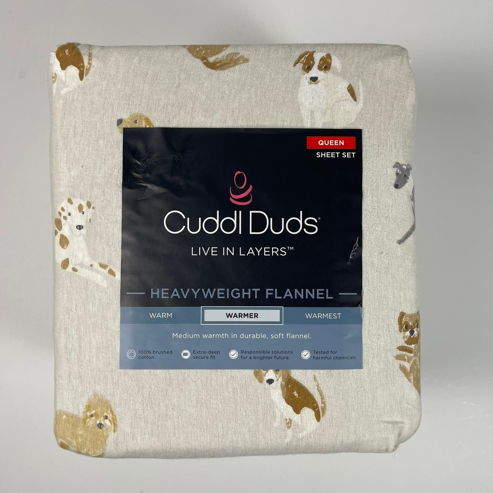 Cuddl Duds Queen Sheet Set Heavyweight Flannel Dog Toss Print 100% Cotton NEW